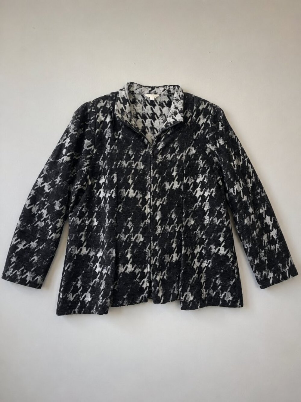 Houndstooth Knit Jacket Large Zip Cardigan Blazer